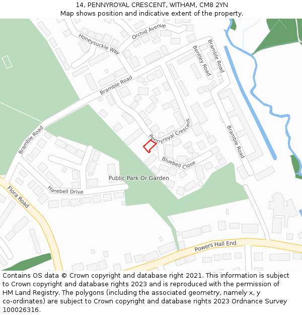 14, PENNYROYAL CRESCENT, WITHAM, CM8 2YN: Location map and indicative extent of plot