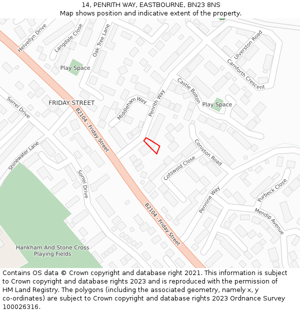 14, PENRITH WAY, EASTBOURNE, BN23 8NS: Location map and indicative extent of plot