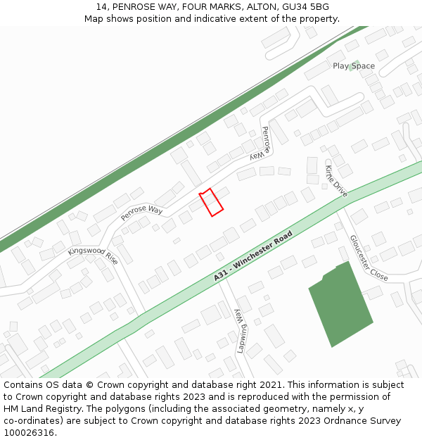 14, PENROSE WAY, FOUR MARKS, ALTON, GU34 5BG: Location map and indicative extent of plot
