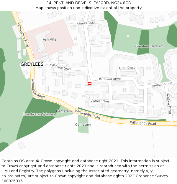 14, PENTLAND DRIVE, SLEAFORD, NG34 8GD: Location map and indicative extent of plot