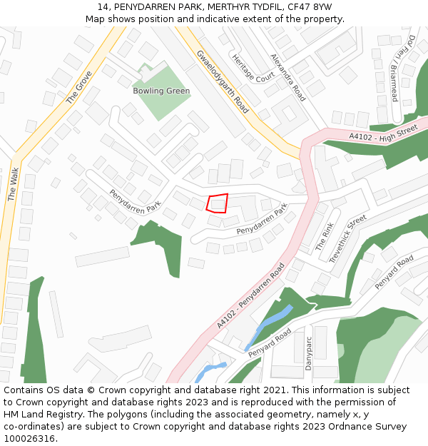 14, PENYDARREN PARK, MERTHYR TYDFIL, CF47 8YW: Location map and indicative extent of plot