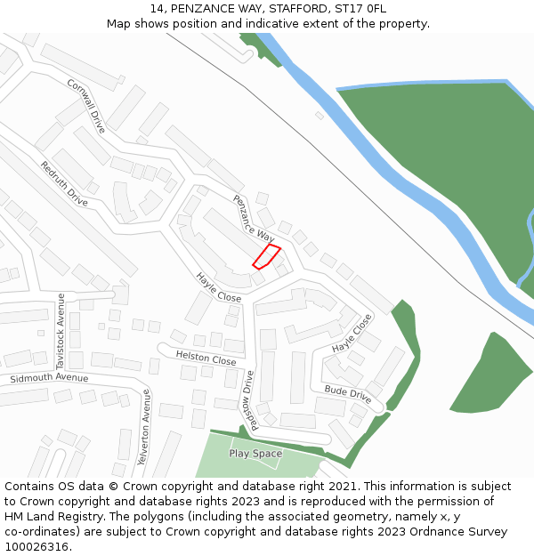 14, PENZANCE WAY, STAFFORD, ST17 0FL: Location map and indicative extent of plot