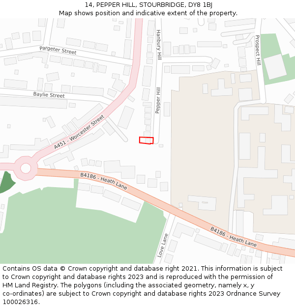14, PEPPER HILL, STOURBRIDGE, DY8 1BJ: Location map and indicative extent of plot