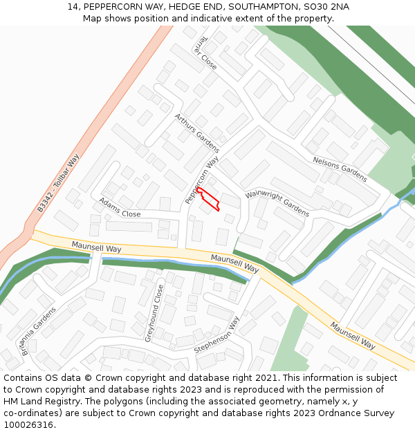 14, PEPPERCORN WAY, HEDGE END, SOUTHAMPTON, SO30 2NA: Location map and indicative extent of plot