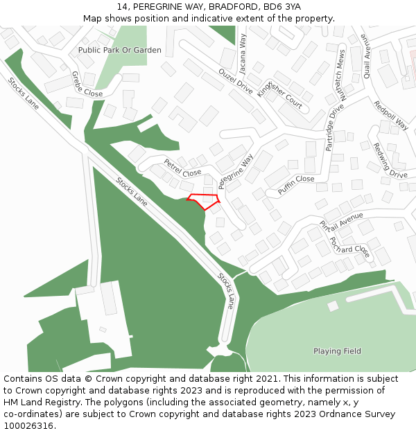 14, PEREGRINE WAY, BRADFORD, BD6 3YA: Location map and indicative extent of plot