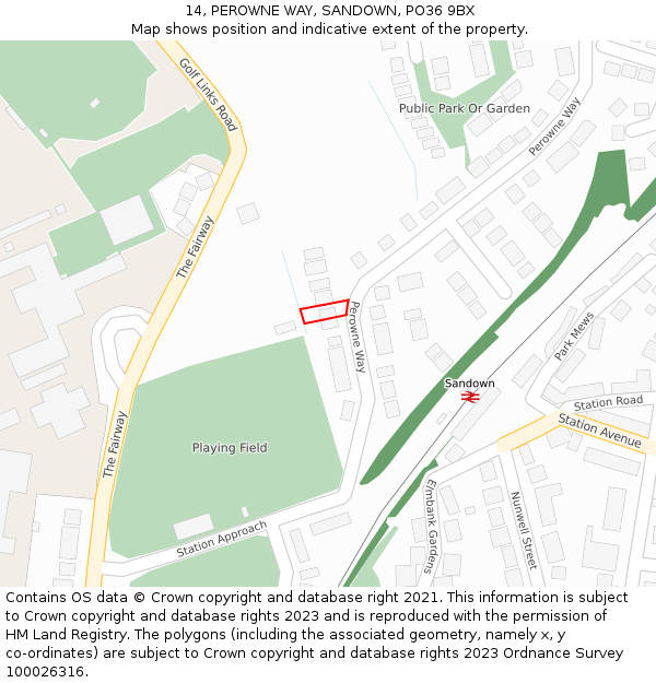 14, PEROWNE WAY, SANDOWN, PO36 9BX: Location map and indicative extent of plot