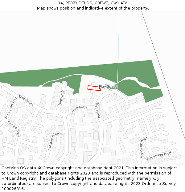 14, PERRY FIELDS, CREWE, CW1 4TA: Location map and indicative extent of plot