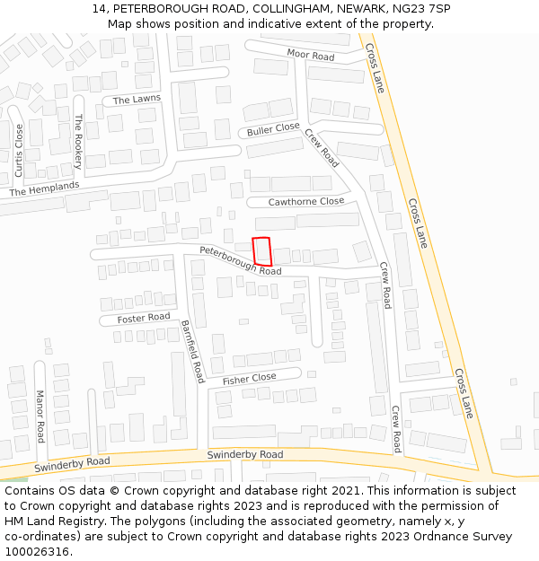 14, PETERBOROUGH ROAD, COLLINGHAM, NEWARK, NG23 7SP: Location map and indicative extent of plot