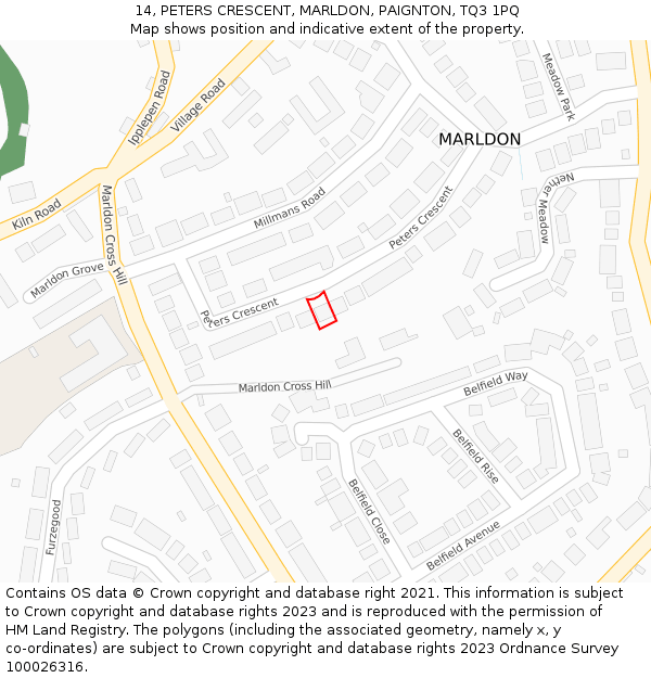 14, PETERS CRESCENT, MARLDON, PAIGNTON, TQ3 1PQ: Location map and indicative extent of plot