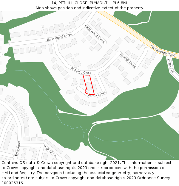 14, PETHILL CLOSE, PLYMOUTH, PL6 8NL: Location map and indicative extent of plot