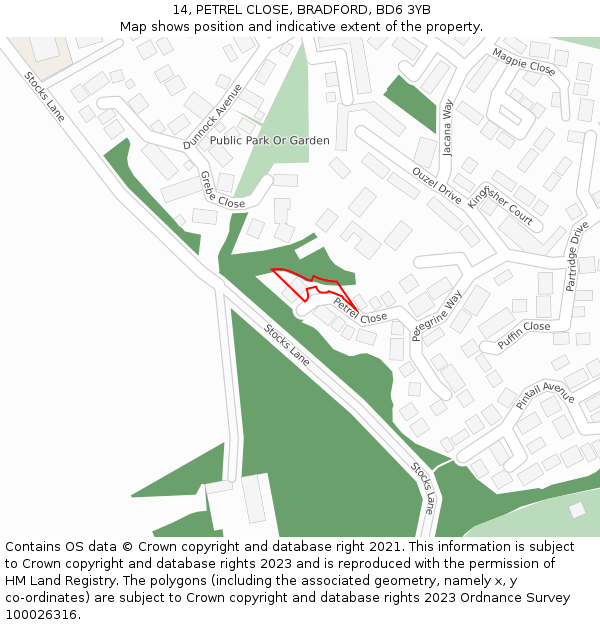 14, PETREL CLOSE, BRADFORD, BD6 3YB: Location map and indicative extent of plot