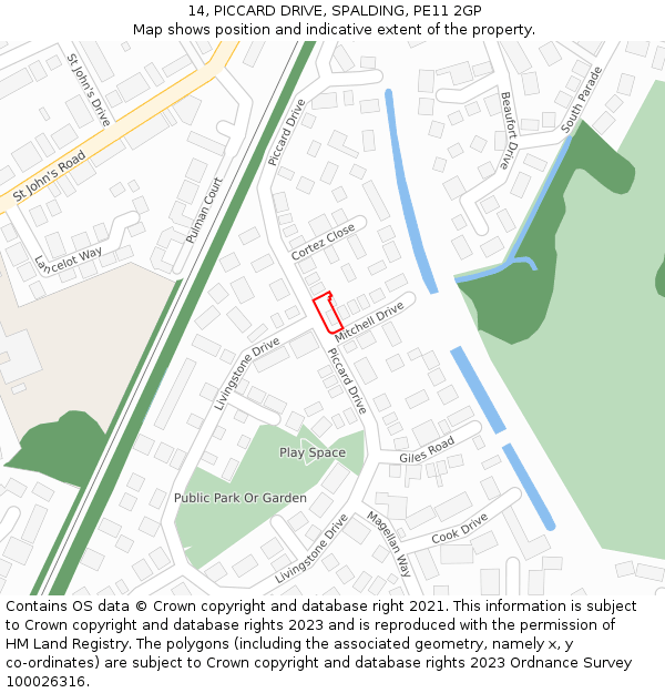 14, PICCARD DRIVE, SPALDING, PE11 2GP: Location map and indicative extent of plot