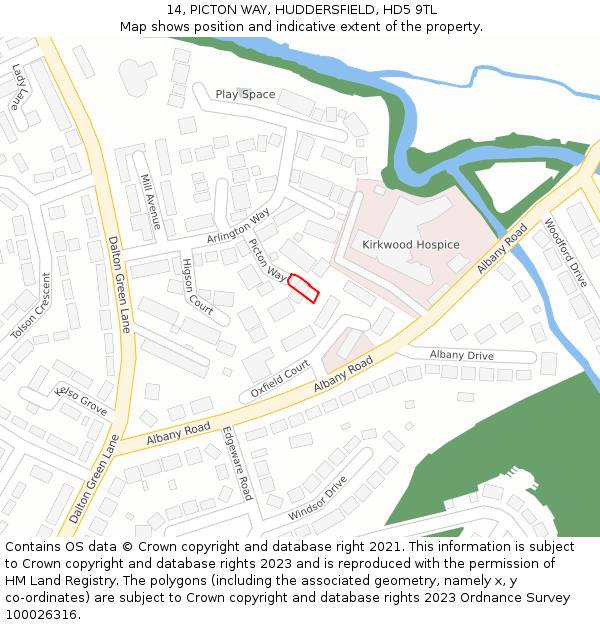 14, PICTON WAY, HUDDERSFIELD, HD5 9TL: Location map and indicative extent of plot