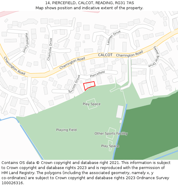 14, PIERCEFIELD, CALCOT, READING, RG31 7AS: Location map and indicative extent of plot