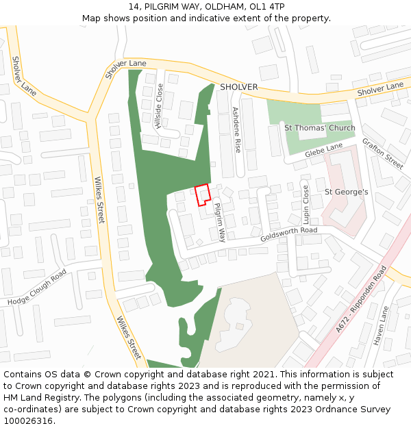 14, PILGRIM WAY, OLDHAM, OL1 4TP: Location map and indicative extent of plot