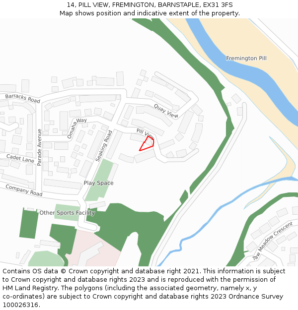 14, PILL VIEW, FREMINGTON, BARNSTAPLE, EX31 3FS: Location map and indicative extent of plot