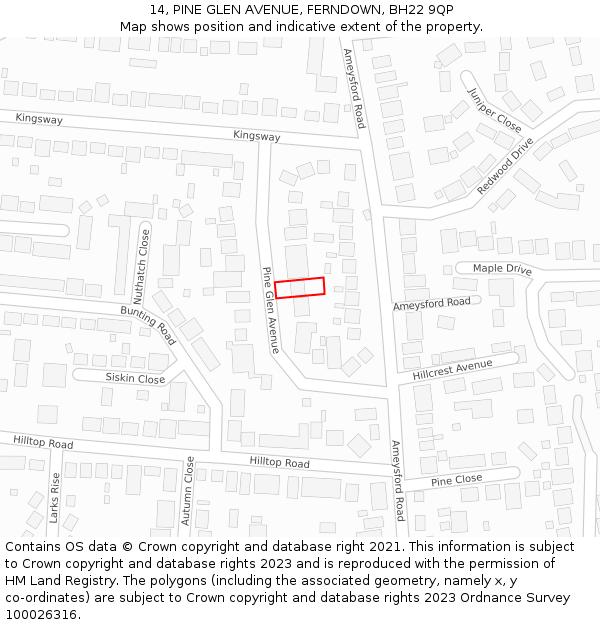 14, PINE GLEN AVENUE, FERNDOWN, BH22 9QP: Location map and indicative extent of plot