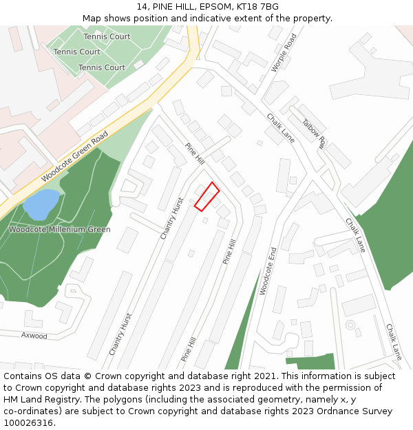 14, PINE HILL, EPSOM, KT18 7BG: Location map and indicative extent of plot