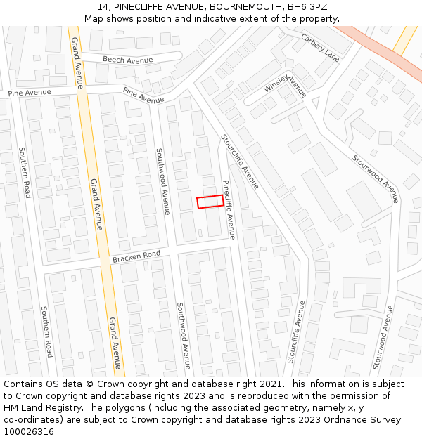 14, PINECLIFFE AVENUE, BOURNEMOUTH, BH6 3PZ: Location map and indicative extent of plot