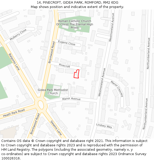 14, PINECROFT, GIDEA PARK, ROMFORD, RM2 6DG: Location map and indicative extent of plot
