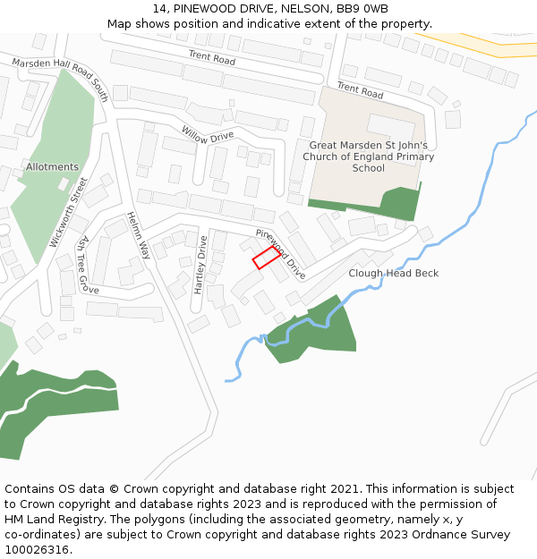 14, PINEWOOD DRIVE, NELSON, BB9 0WB: Location map and indicative extent of plot
