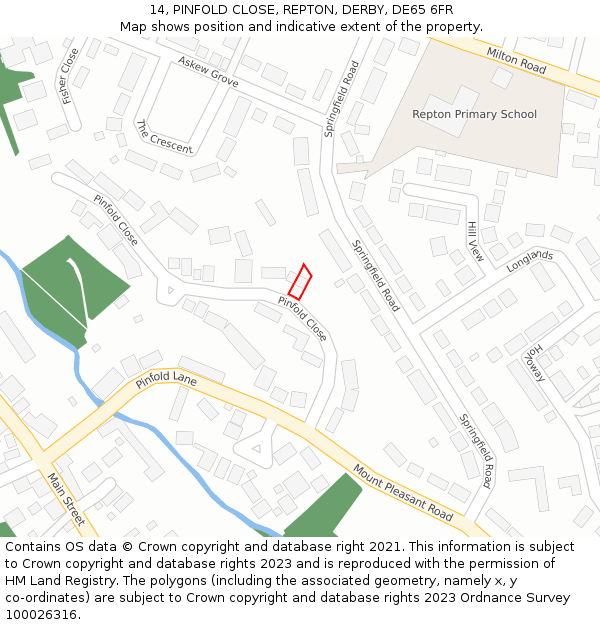 14, PINFOLD CLOSE, REPTON, DERBY, DE65 6FR: Location map and indicative extent of plot