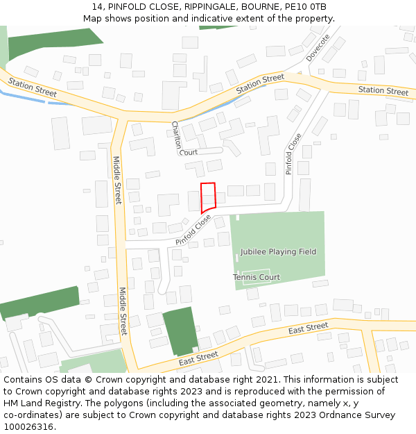 14, PINFOLD CLOSE, RIPPINGALE, BOURNE, PE10 0TB: Location map and indicative extent of plot