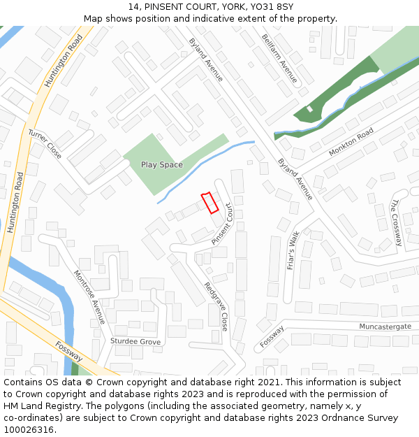 14, PINSENT COURT, YORK, YO31 8SY: Location map and indicative extent of plot