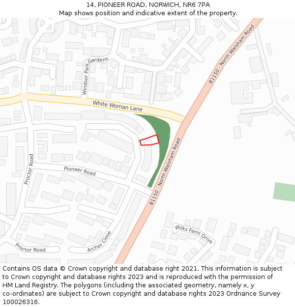 14, PIONEER ROAD, NORWICH, NR6 7PA: Location map and indicative extent of plot