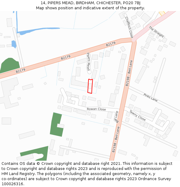 14, PIPERS MEAD, BIRDHAM, CHICHESTER, PO20 7BJ: Location map and indicative extent of plot