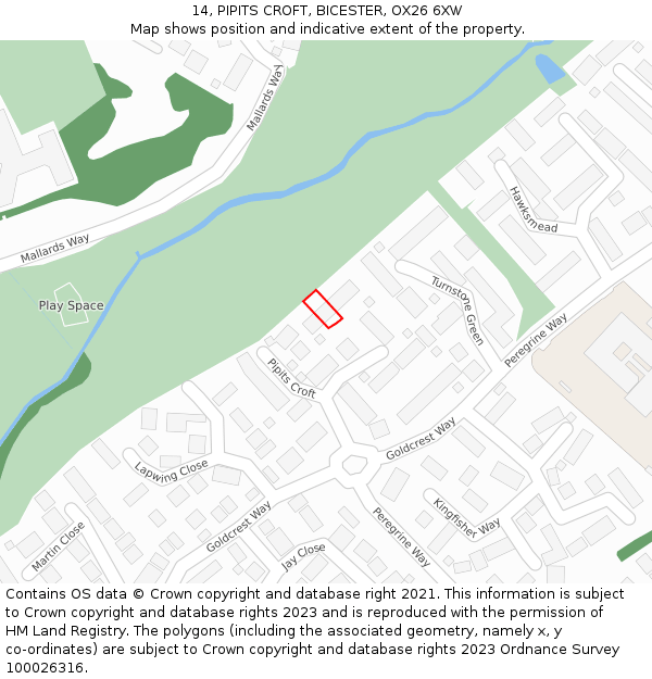 14, PIPITS CROFT, BICESTER, OX26 6XW: Location map and indicative extent of plot