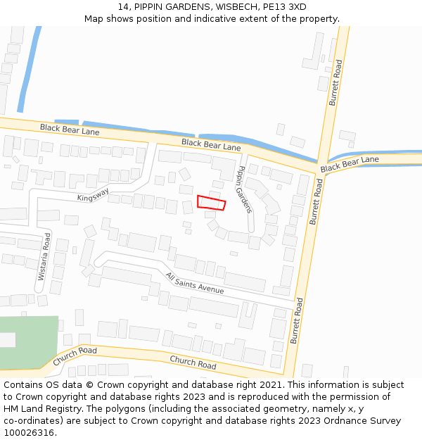 14, PIPPIN GARDENS, WISBECH, PE13 3XD: Location map and indicative extent of plot