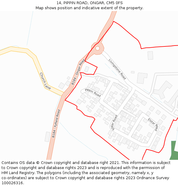 14, PIPPIN ROAD, ONGAR, CM5 0FS: Location map and indicative extent of plot