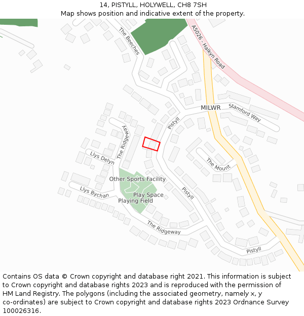 14, PISTYLL, HOLYWELL, CH8 7SH: Location map and indicative extent of plot