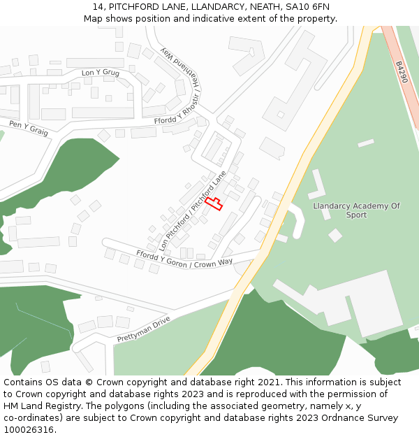 14, PITCHFORD LANE, LLANDARCY, NEATH, SA10 6FN: Location map and indicative extent of plot