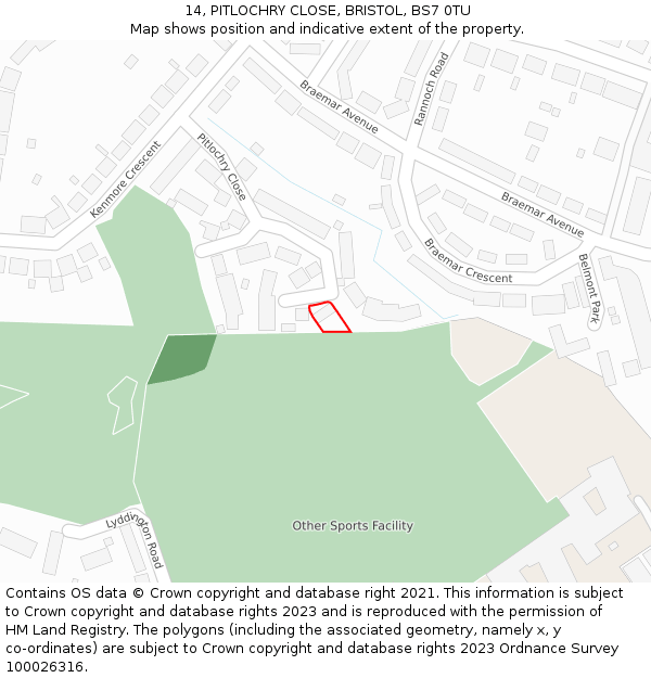 14, PITLOCHRY CLOSE, BRISTOL, BS7 0TU: Location map and indicative extent of plot