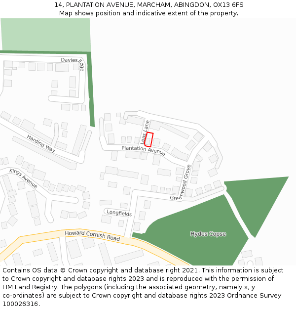 14, PLANTATION AVENUE, MARCHAM, ABINGDON, OX13 6FS: Location map and indicative extent of plot