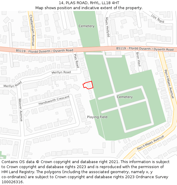 14, PLAS ROAD, RHYL, LL18 4HT: Location map and indicative extent of plot