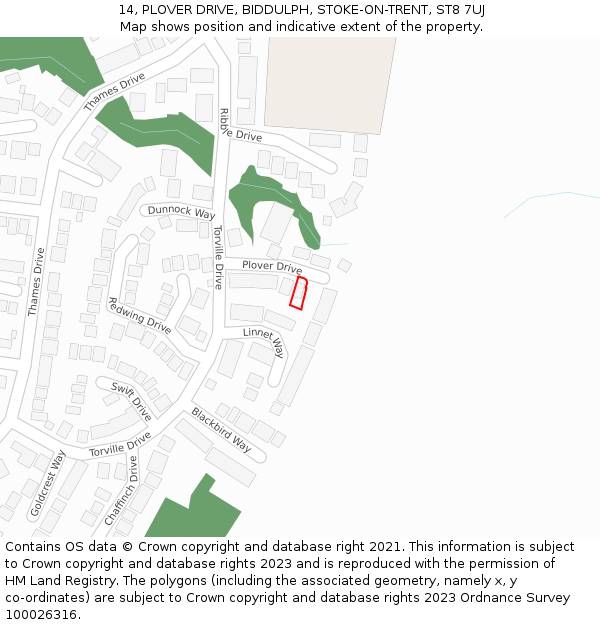 14, PLOVER DRIVE, BIDDULPH, STOKE-ON-TRENT, ST8 7UJ: Location map and indicative extent of plot