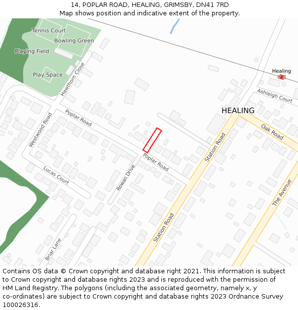 14, POPLAR ROAD, HEALING, GRIMSBY, DN41 7RD: Location map and indicative extent of plot