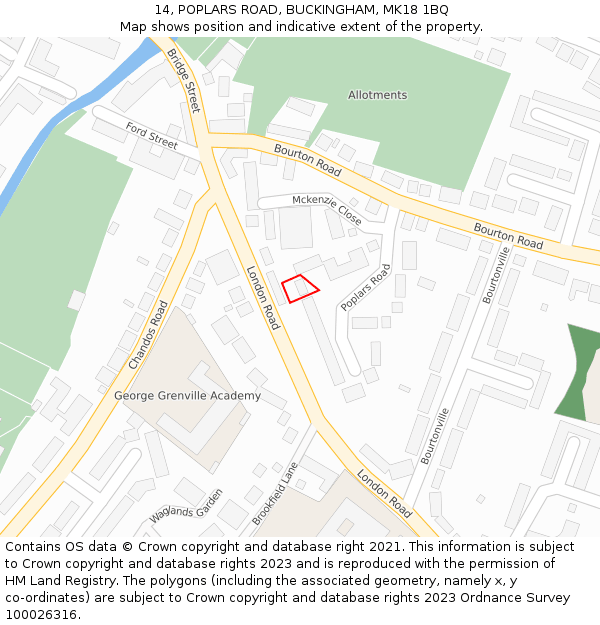 14, POPLARS ROAD, BUCKINGHAM, MK18 1BQ: Location map and indicative extent of plot