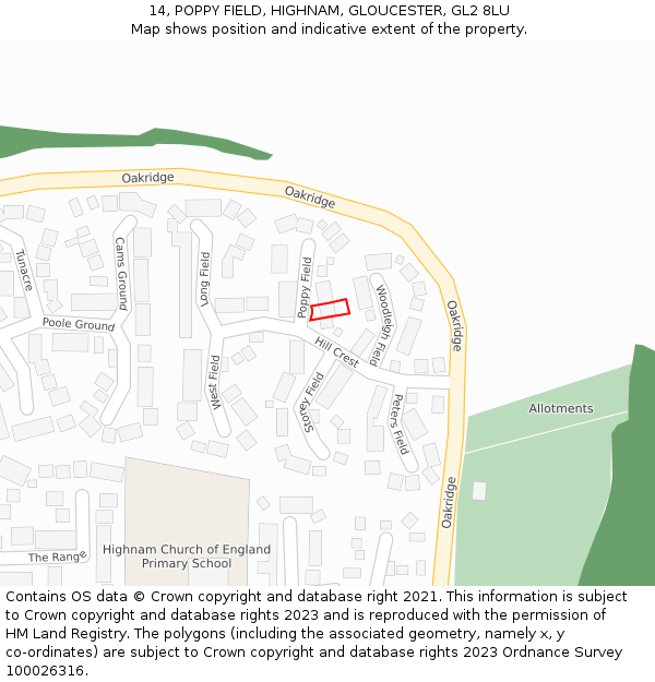 14, POPPY FIELD, HIGHNAM, GLOUCESTER, GL2 8LU: Location map and indicative extent of plot