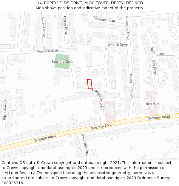 14, POPPYFIELDS DRIVE, MICKLEOVER, DERBY, DE3 9GB: Location map and indicative extent of plot