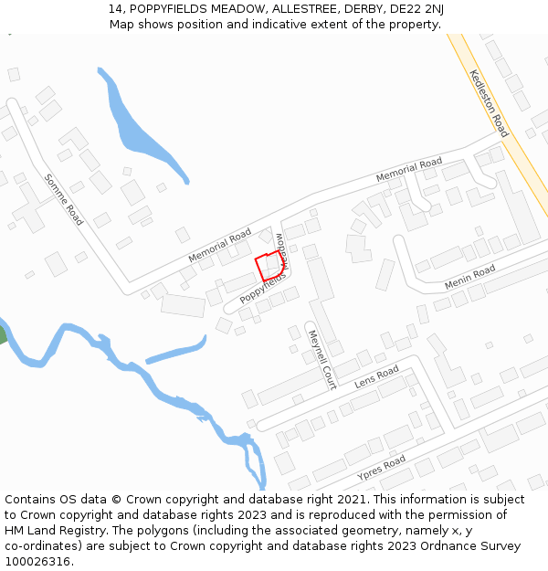 14, POPPYFIELDS MEADOW, ALLESTREE, DERBY, DE22 2NJ: Location map and indicative extent of plot