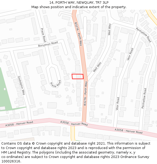 14, PORTH WAY, NEWQUAY, TR7 3LP: Location map and indicative extent of plot