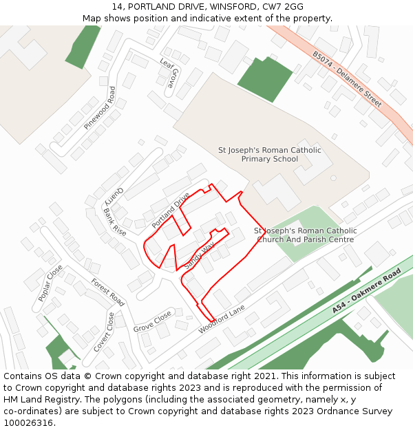 14, PORTLAND DRIVE, WINSFORD, CW7 2GG: Location map and indicative extent of plot
