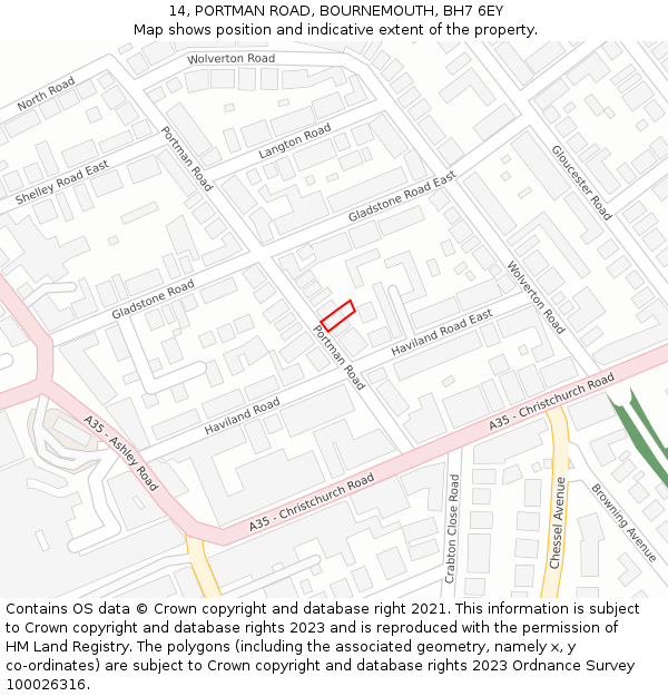 14, PORTMAN ROAD, BOURNEMOUTH, BH7 6EY: Location map and indicative extent of plot