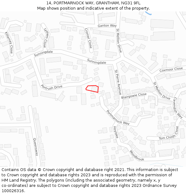 14, PORTMARNOCK WAY, GRANTHAM, NG31 9FL: Location map and indicative extent of plot