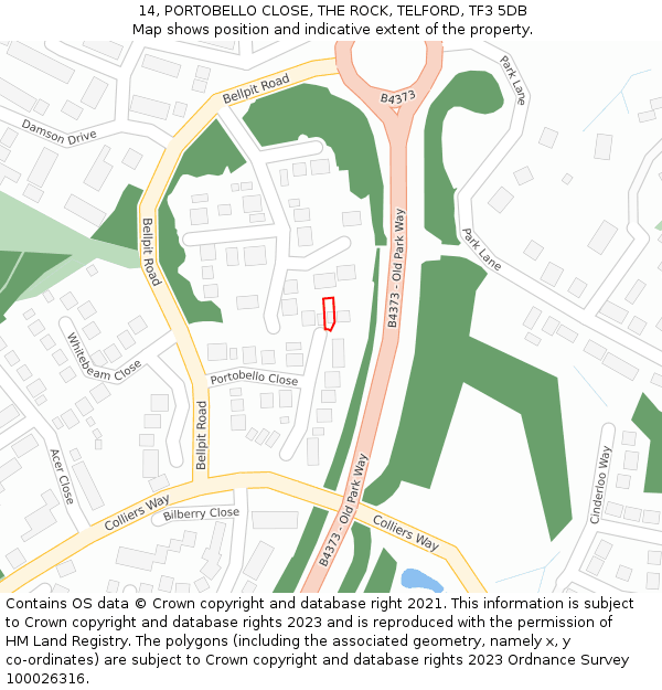 14, PORTOBELLO CLOSE, THE ROCK, TELFORD, TF3 5DB: Location map and indicative extent of plot