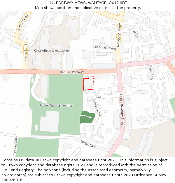 14, PORTWAY MEWS, WANTAGE, OX12 9BT: Location map and indicative extent of plot